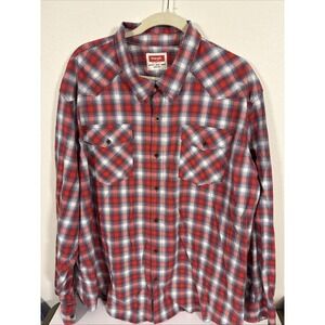 Wrangler Shirt‎ Mens 3XL Red Plaid Cotton/Poly L/S Button Up Work Casual L1